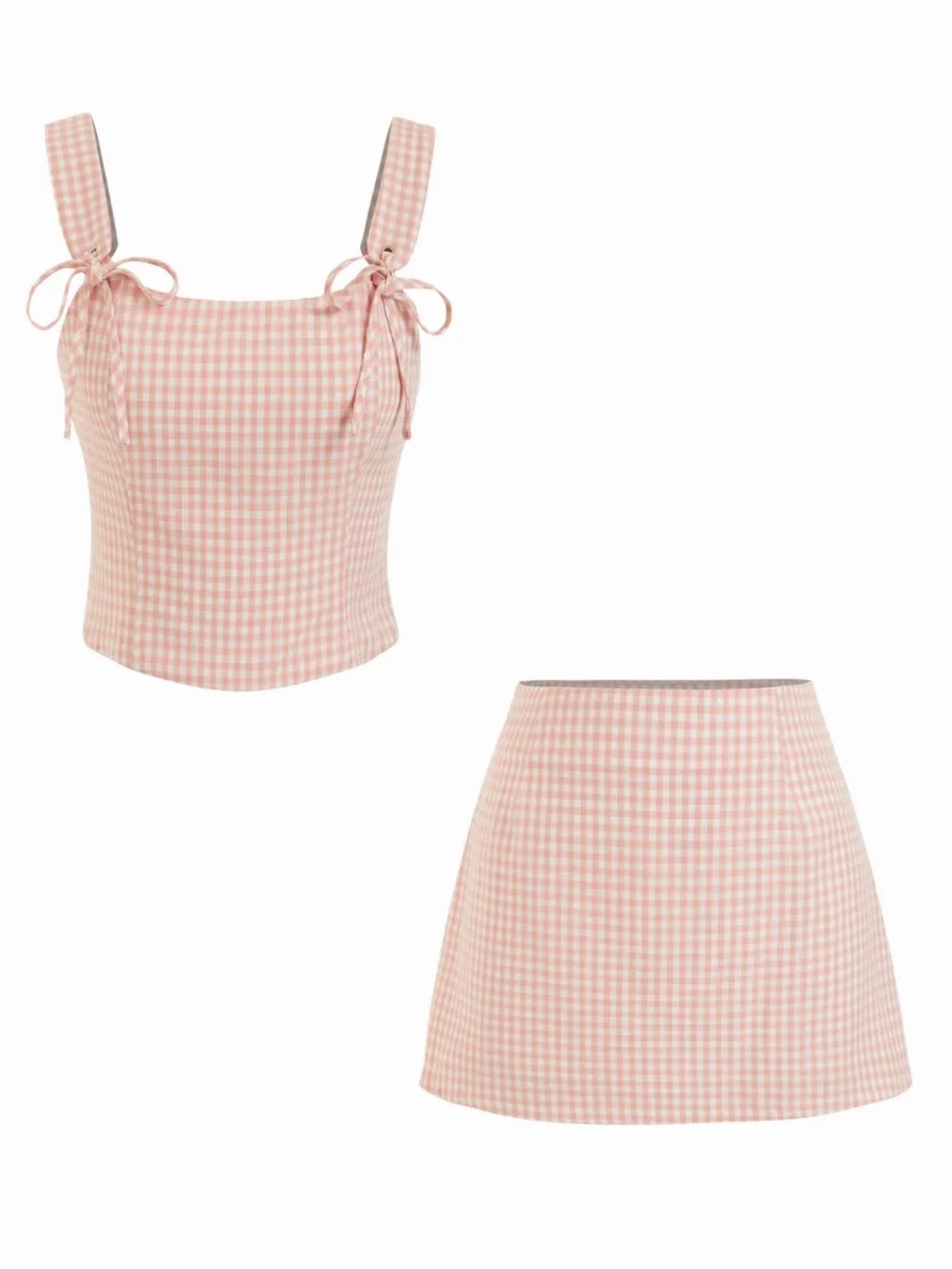 NWT Size Small Gingham Bowknot Crop TANK Top & Low Rise Mini Skirt Two Piece Set